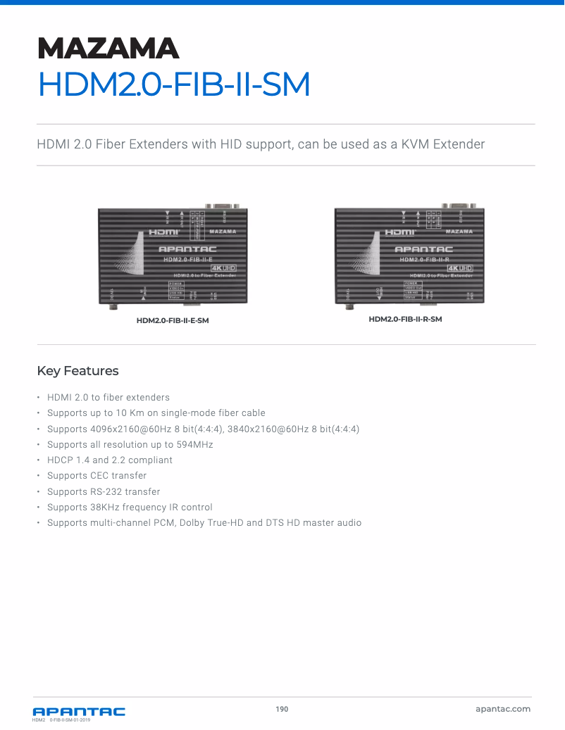 Page 1 de la notice Manuel utilisateur Apantac HDM2.0-FIB-II-SM