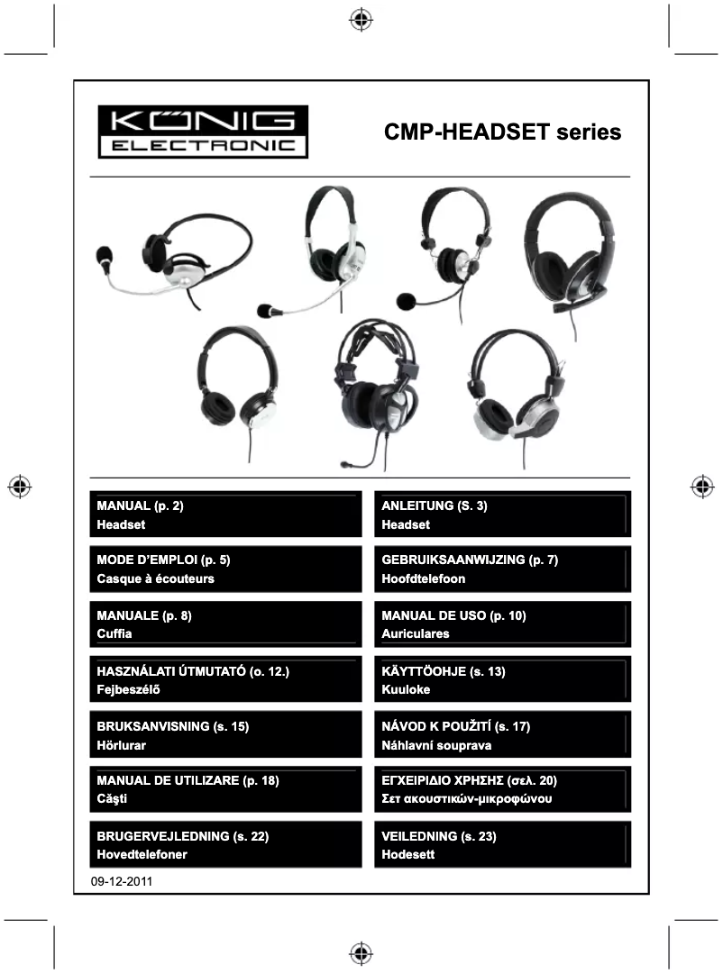 Page n°1 - Manuel utilisateur Konig CMP-HEADSET160