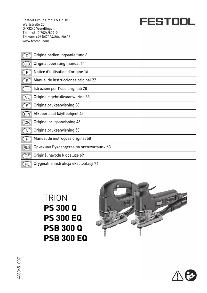 Page 1 de la notice Manuel utilisateur Festool Trion PS 300 EQ