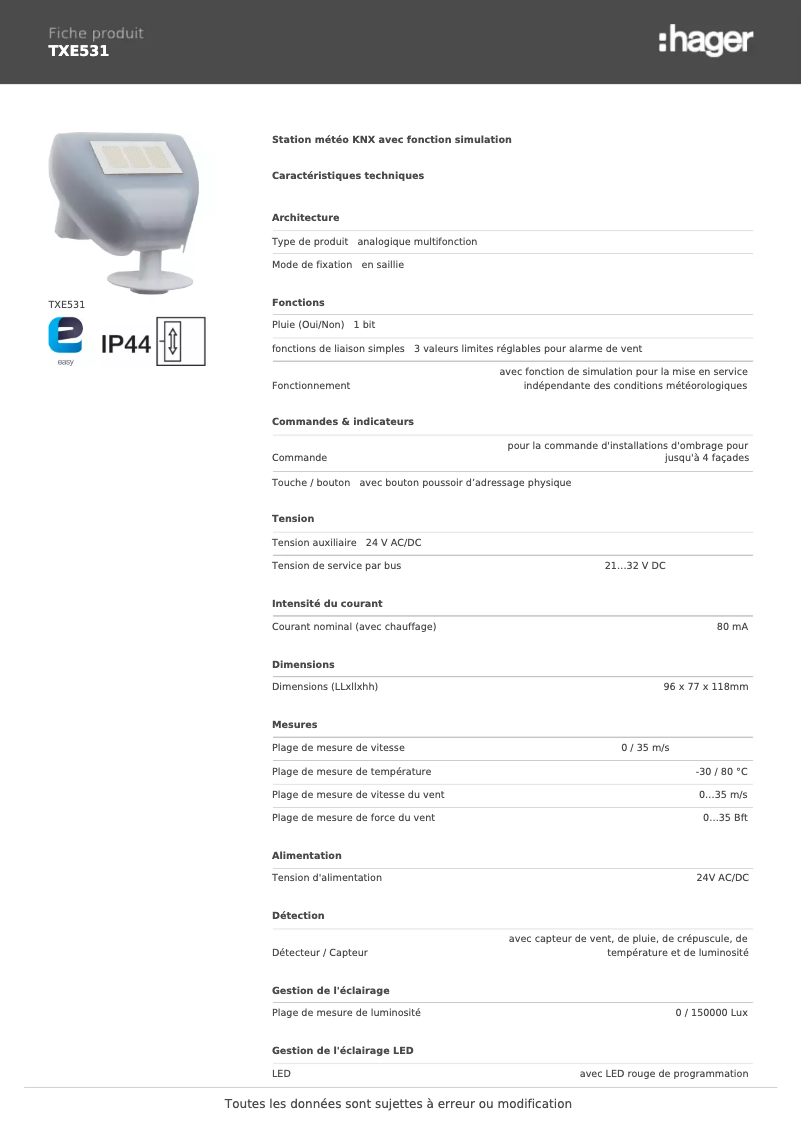 Image de la première page du manuel de l'appareil TXE531