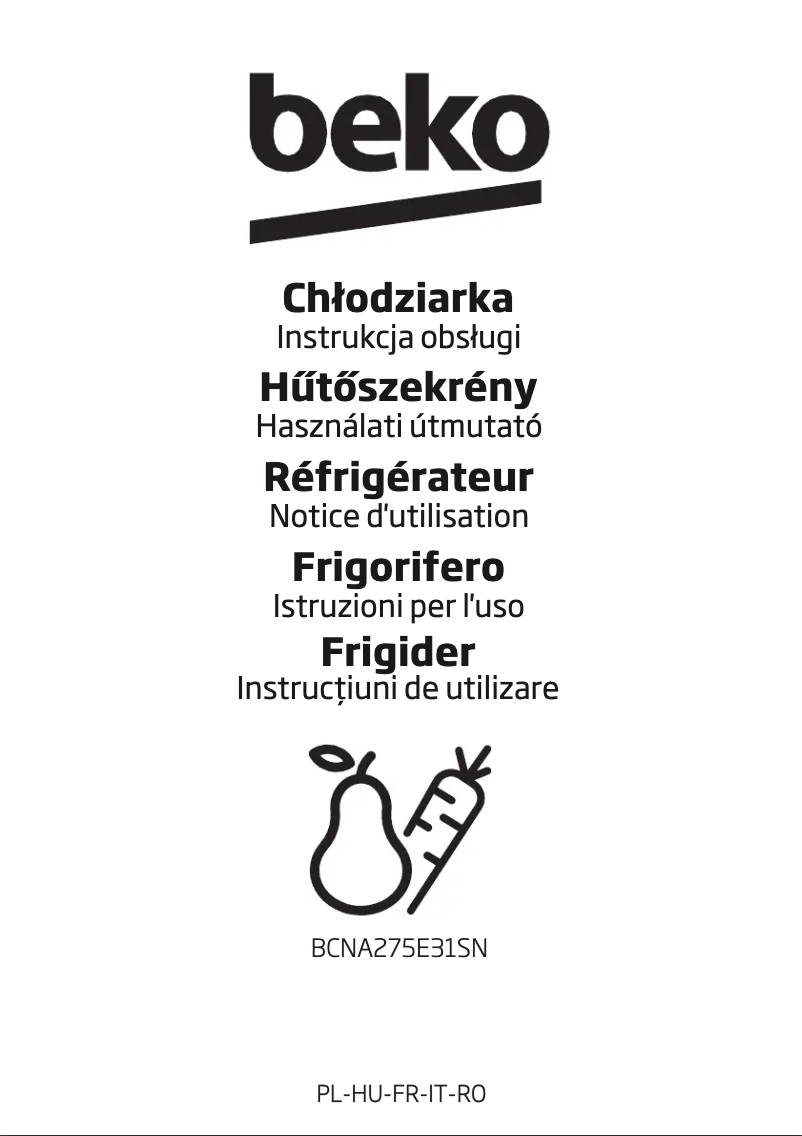 Page 1 de la notice Manuel utilisateur Beko BCNA275E31SN
