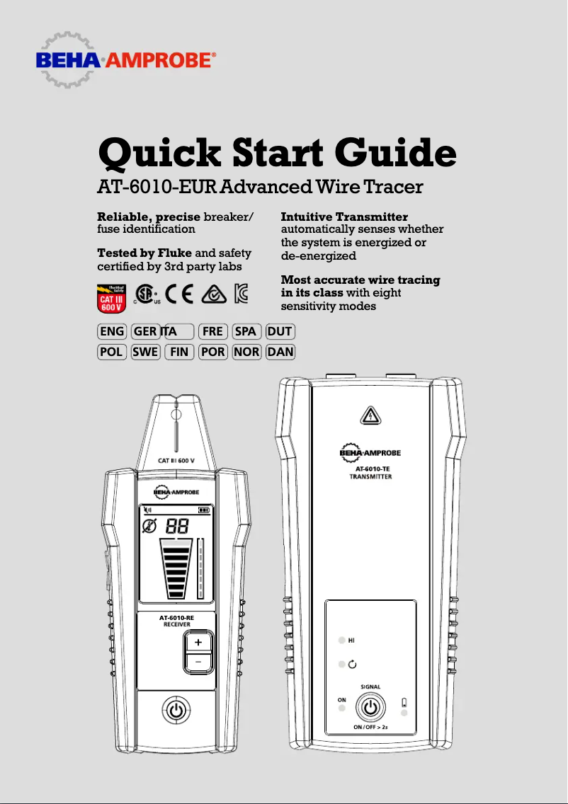 Page 1 de la notice Guide de démarrage rapide Beha-Amprobe AT-6010-EUR