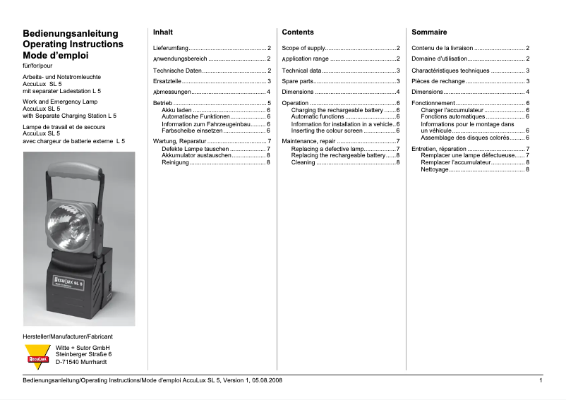 Imagen de la primera página del manual del dispositivo SL 5