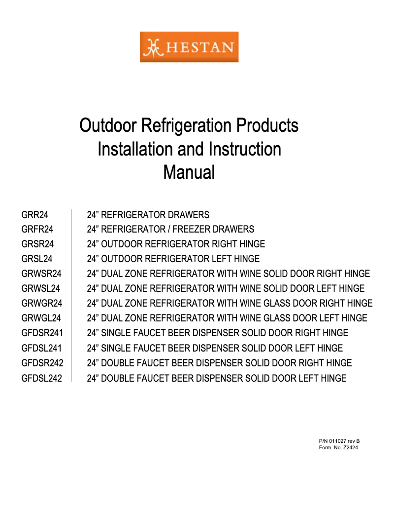 Page n°1 - Guide de démarrage rapide Hestan GRSR24