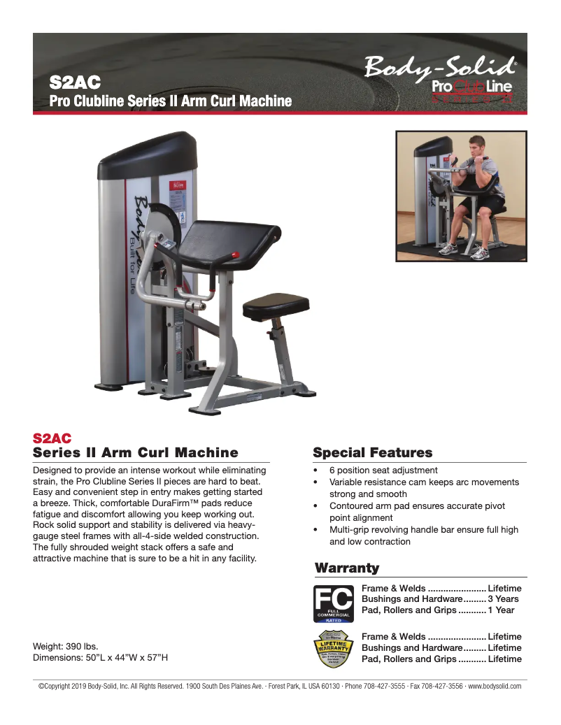 Page 1 de la notice Fiche technique Body-Solid S2AC