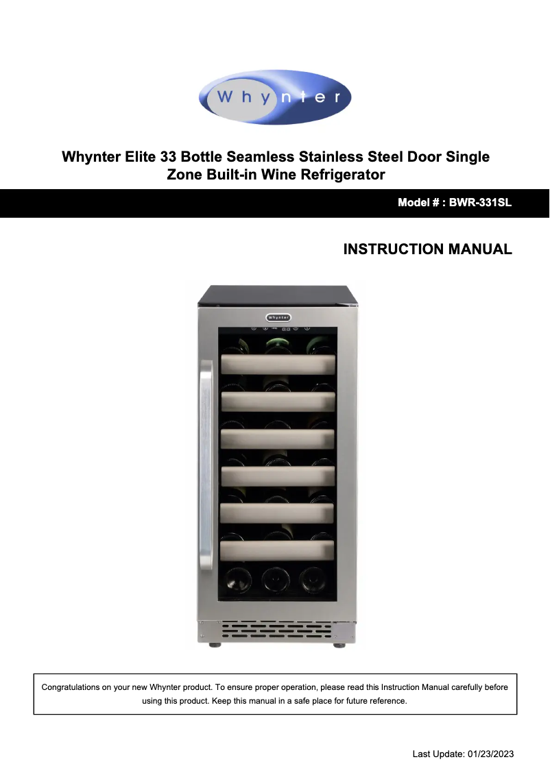 Image de la première page du manuel de l'appareil BWR-331SL