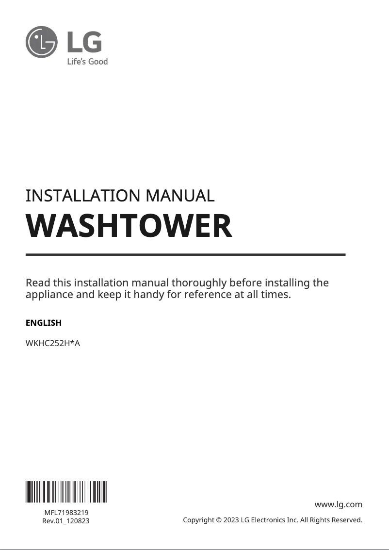 Page n°1 - Guide d'installation LG WKHC252HBA