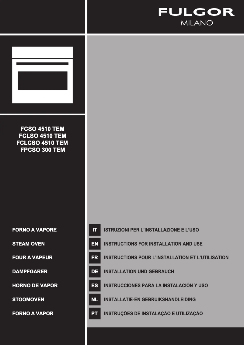 Page 1 de la notice Guide d'installation Fulgor Milano FCLCSO 4510 TEM BK