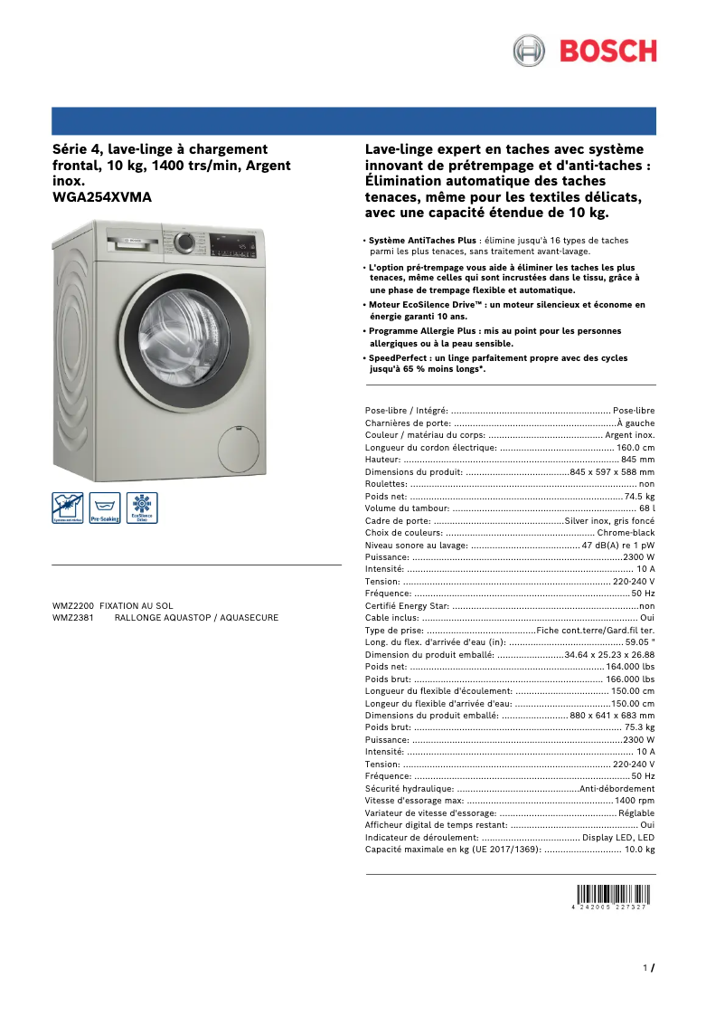 Image de la première page du manuel de l'appareil WGA254XVMA