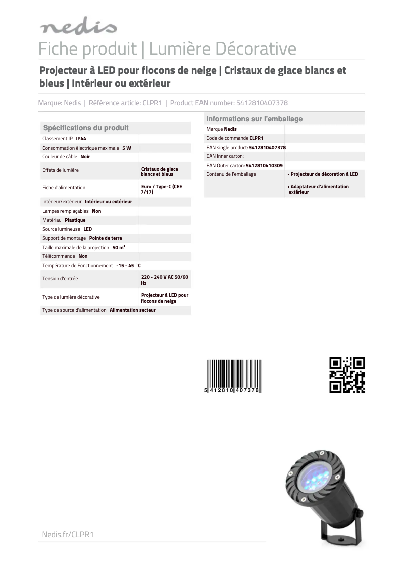 Page 1 de la notice Manuel utilisateur Nedis CLPR1