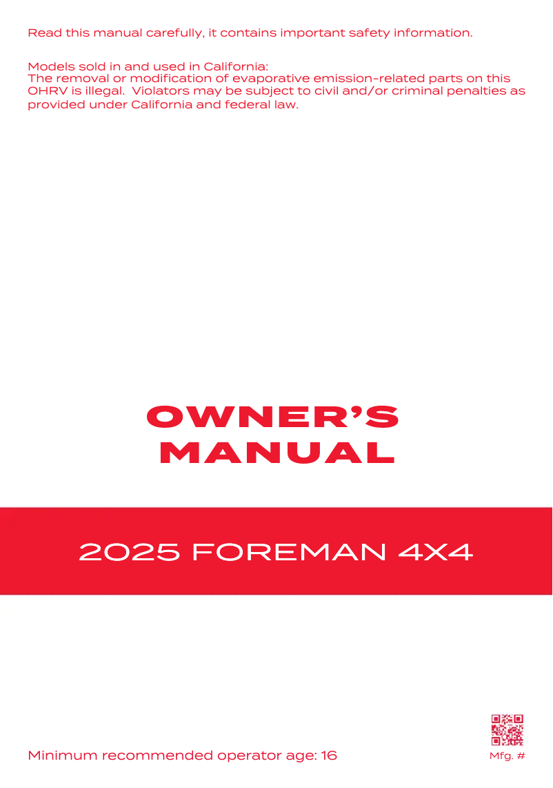 Imagen de la primera página del manual del dispositivo Foreman 4X4 (2025)