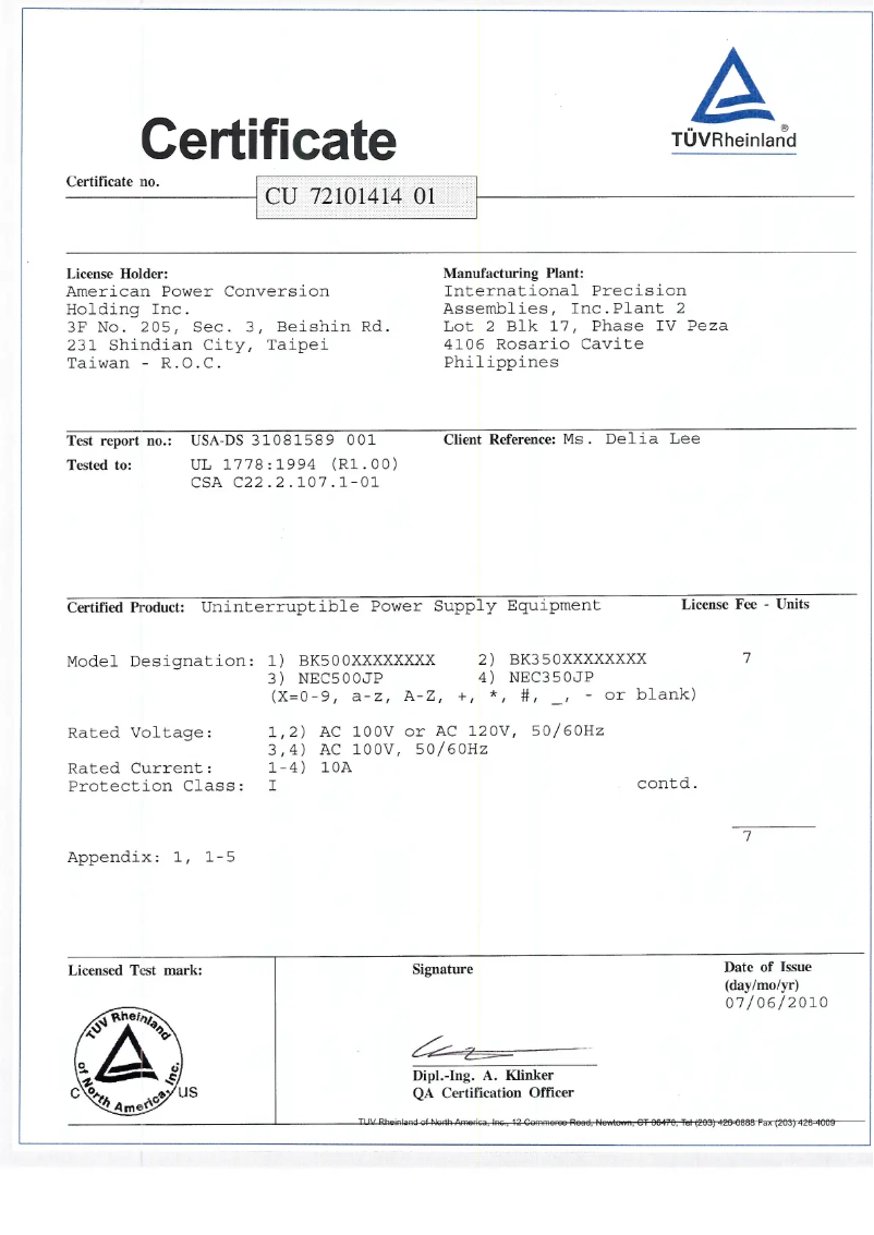 Page 1 de la notice Manuel utilisateur APC Back-UPS BK500