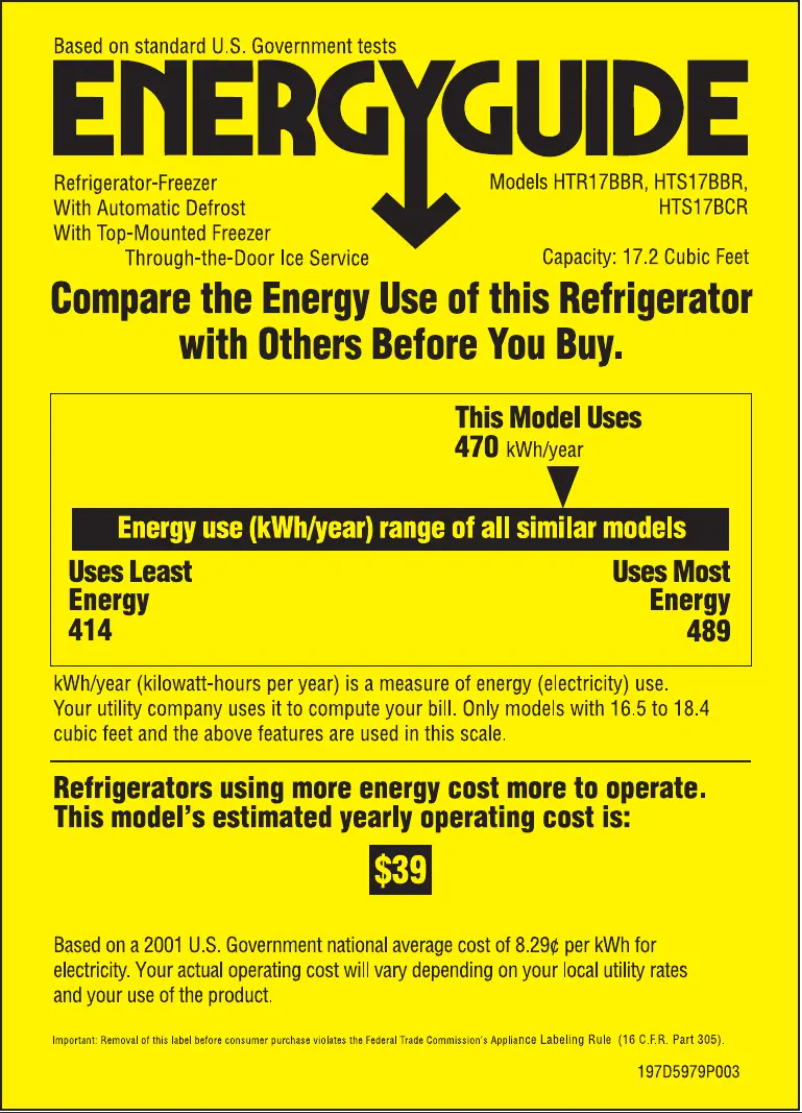 Page n°1 - Label énergétique Hotpoint HTR17BBRRWW