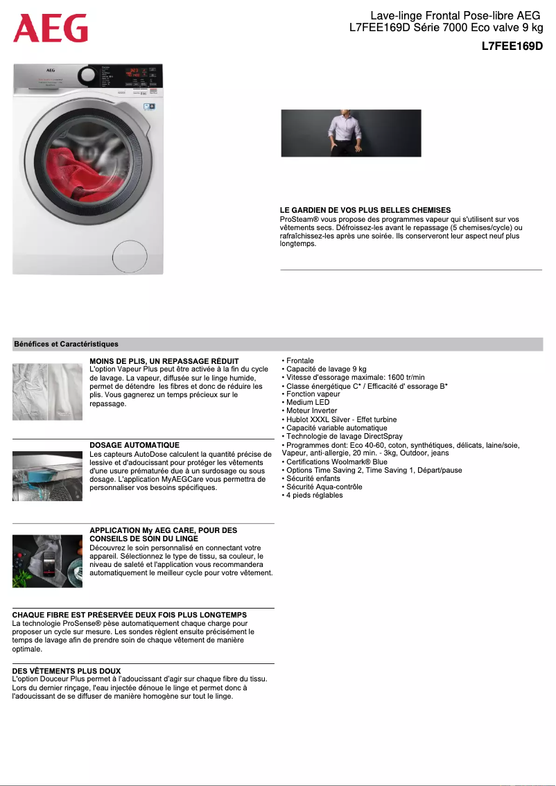 Página 1 del manual Ficha técnica AEG L7FEE169D