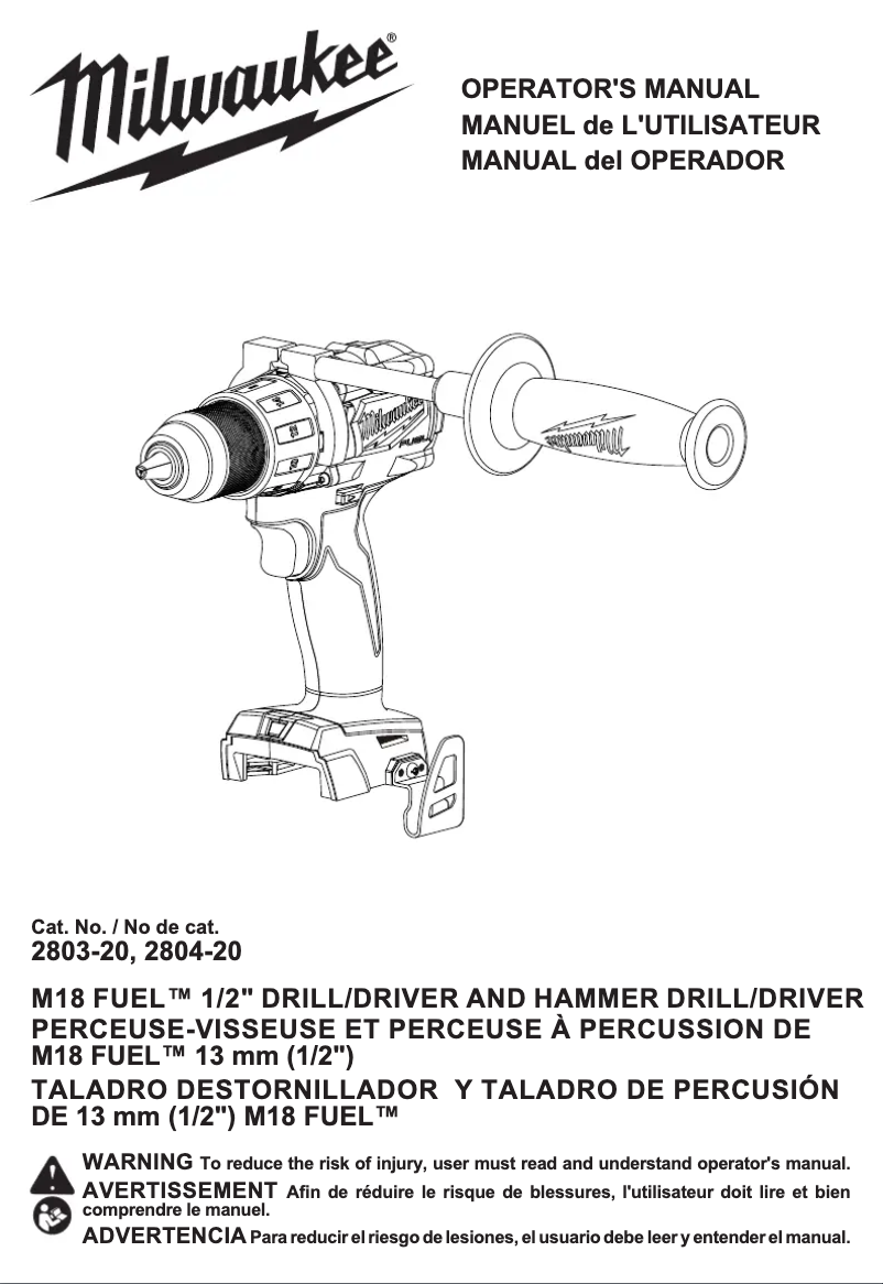 Page 1 de la notice Manuel utilisateur Milwaukee M18 Fuel 2803-22