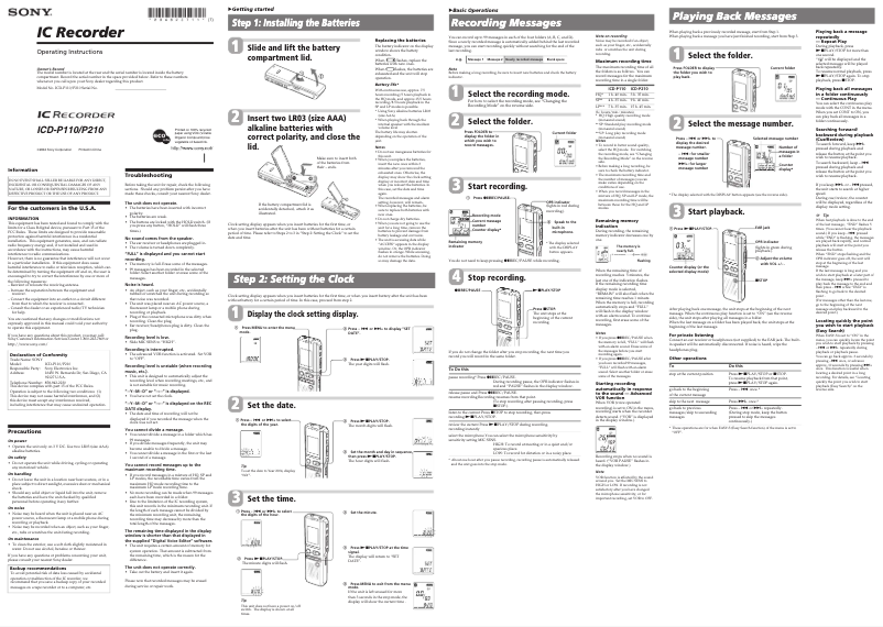 Page 1 de la notice Manuel utilisateur Sony ICD-P110VTP