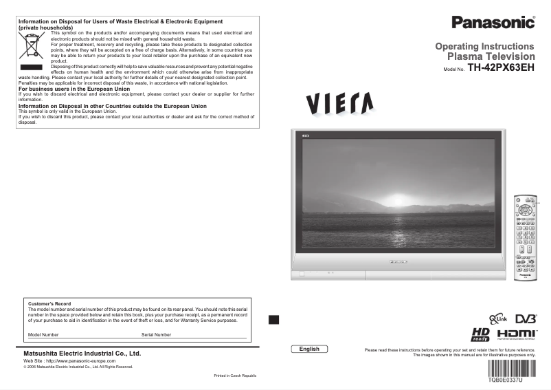 Page 1 de la notice Manuel utilisateur Panasonic Viera TH-42PX63EH