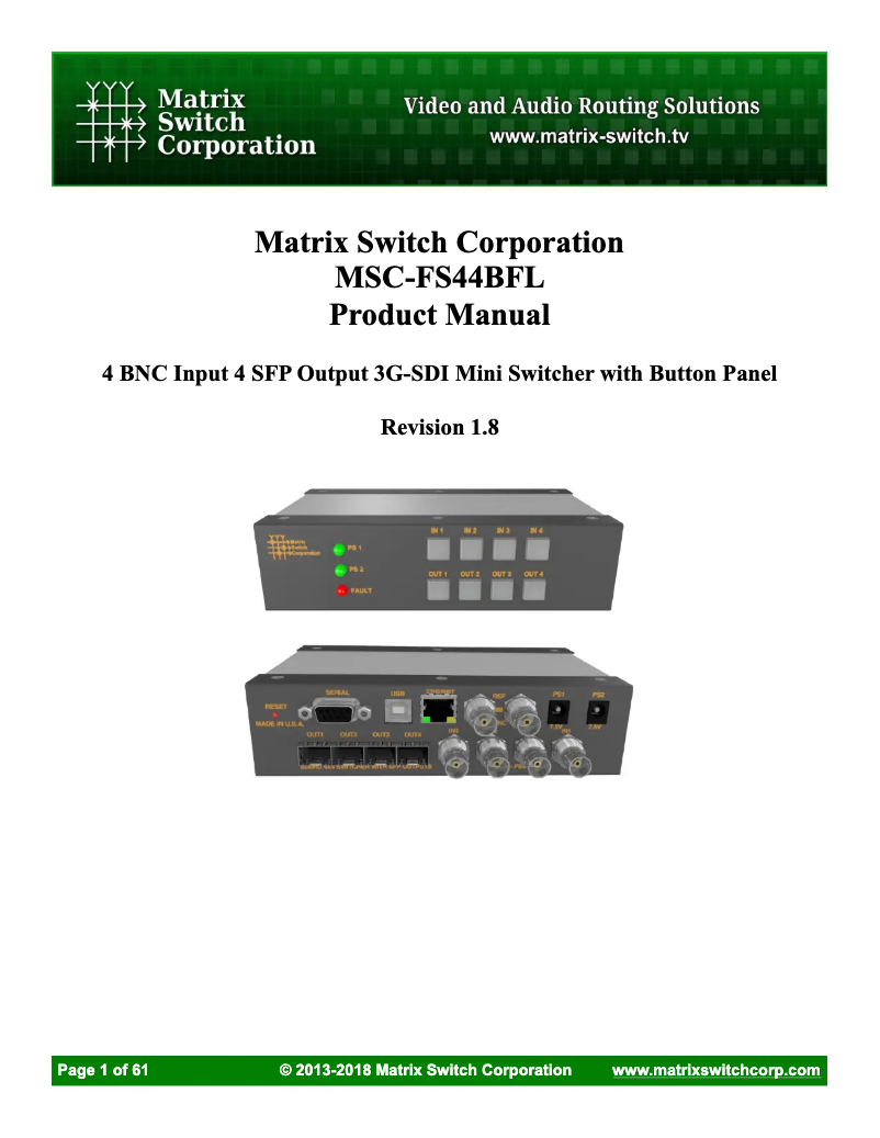 Page n°1 - Manuel utilisateur Matrix Switch MSC-FS44BFL