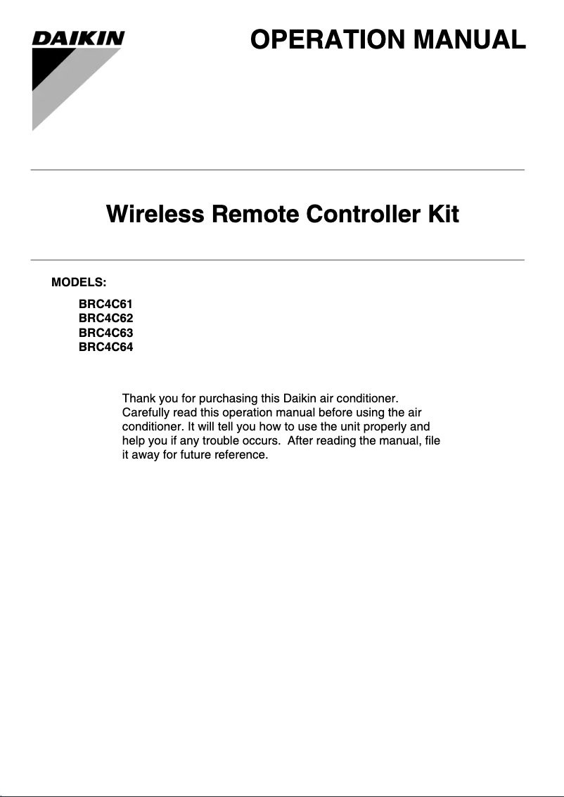 Page 1 de la notice Manuel utilisateur Daikin BRC4C62