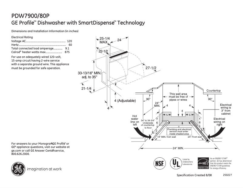 Page 1 de la notice Fiche technique GE PDW7980PSS