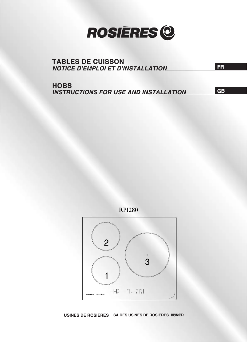 Page 1 de la notice Manuel utilisateur Rosieres RPI 280