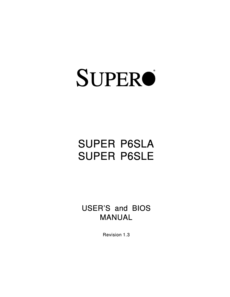 Page n°1 - Manuel utilisateur Supermicro P6SLE
