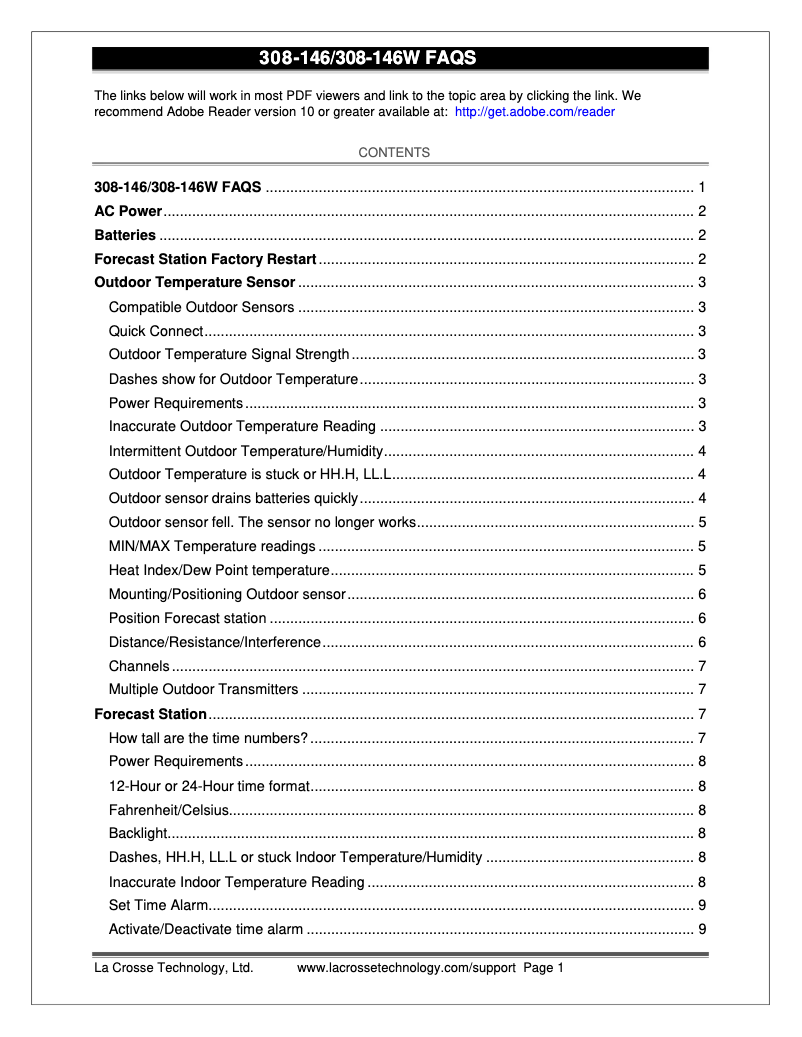 Page n°1 - FAQ La Crosse Technology 308-146W