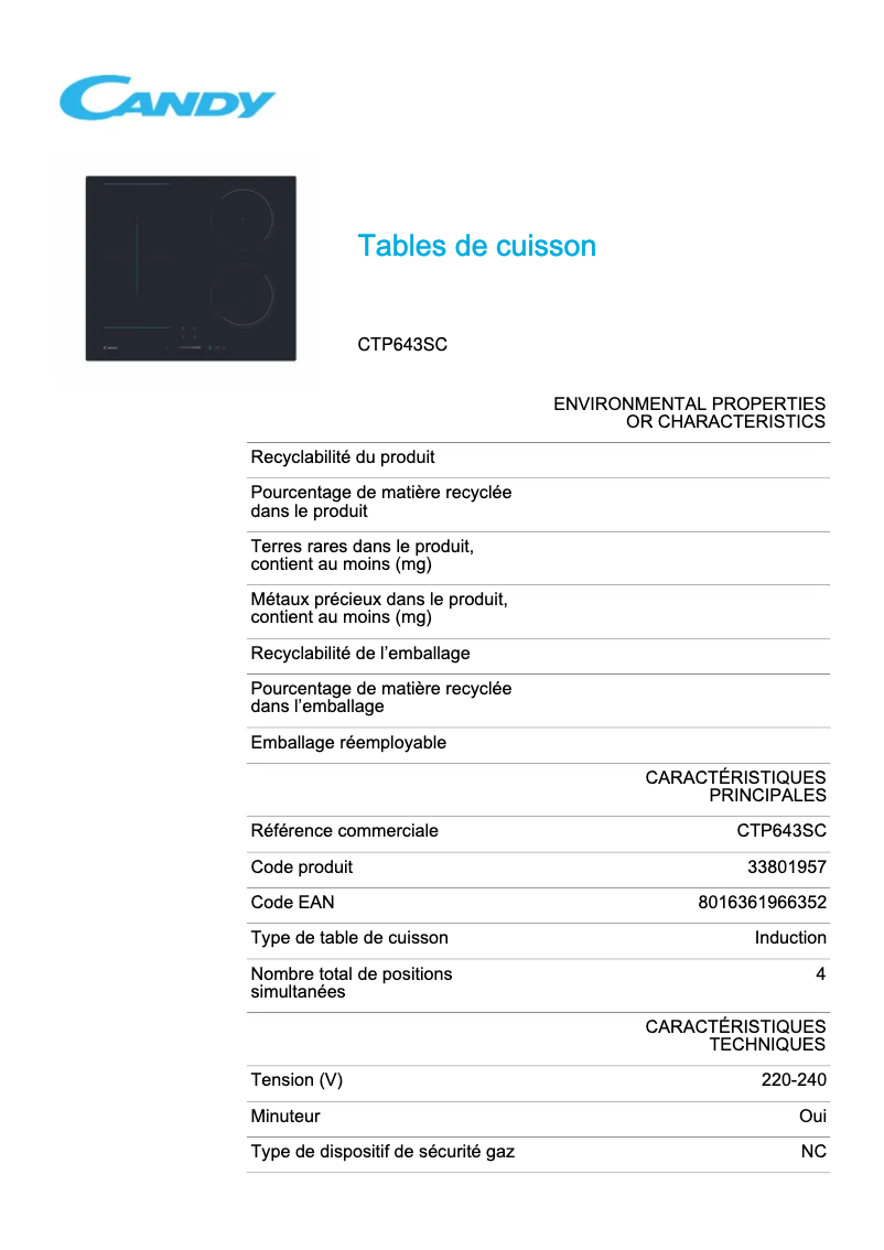 Image de la première page du manuel de l'appareil CTP643SC