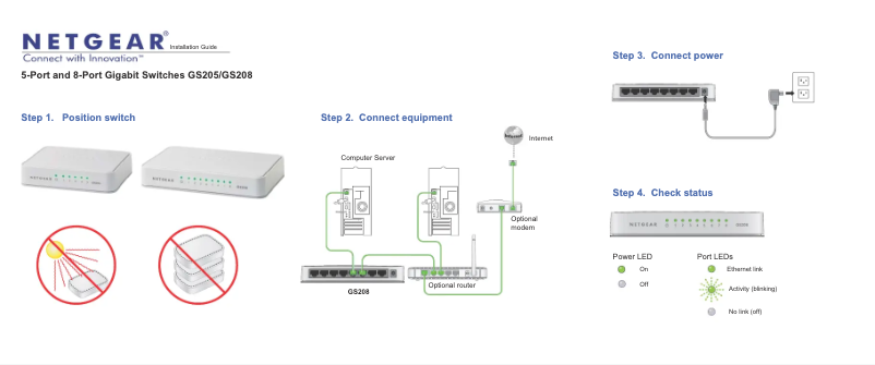 Page n°1 - Guide d'installation Netgear GS205