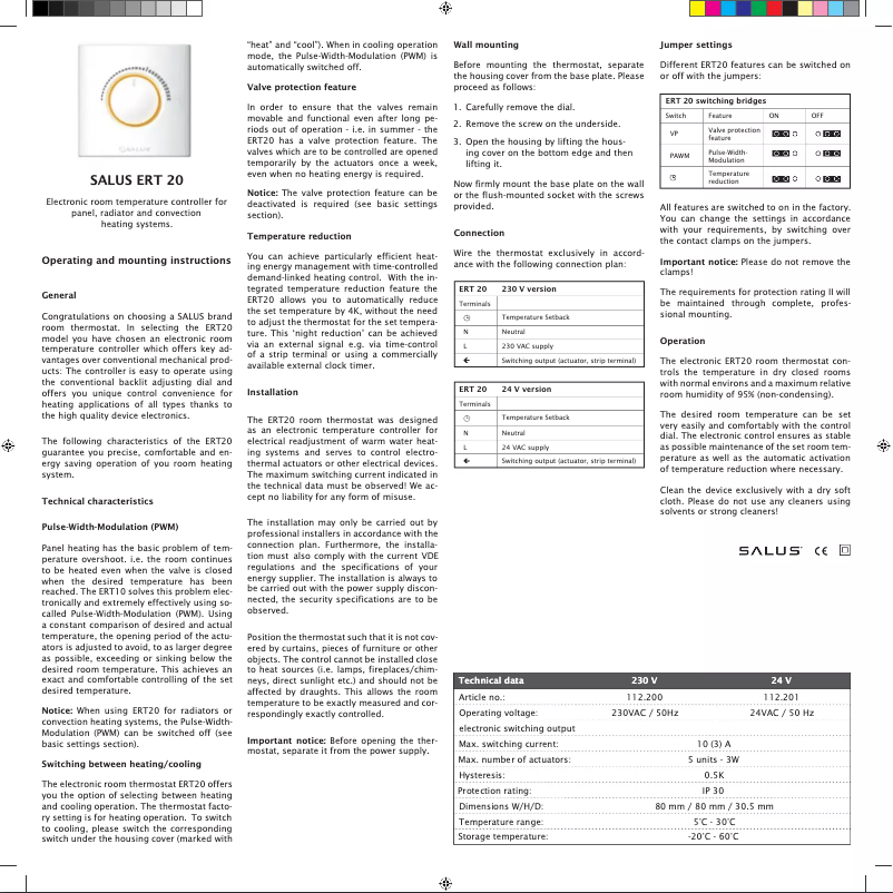 Imagen de la primera página del manual del dispositivo ERT20
