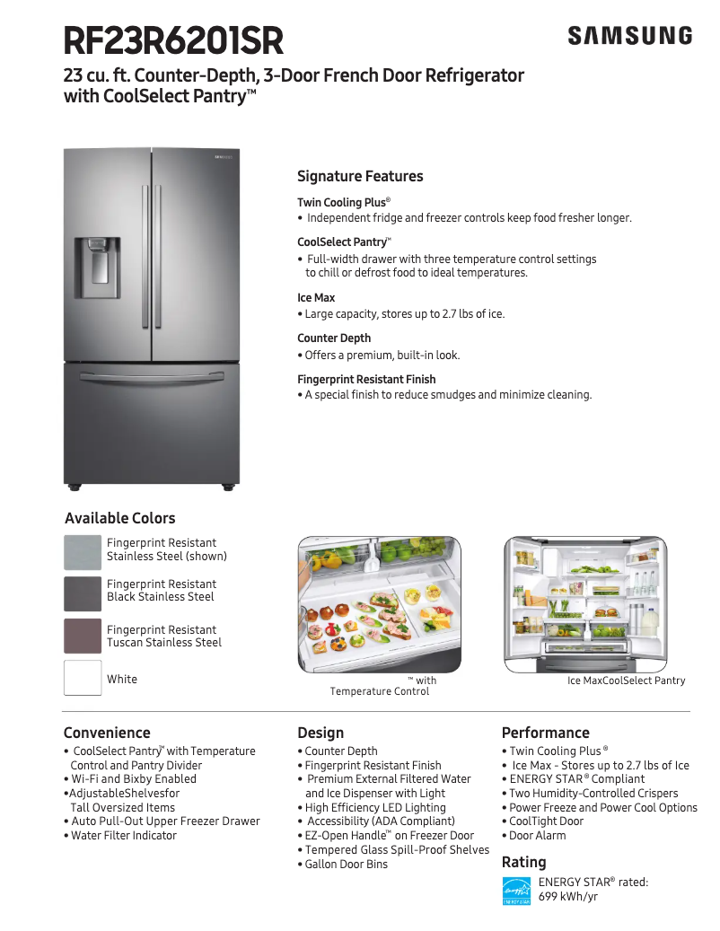 Page 1 de la notice Fiche technique Samsung RF23R6201SR
