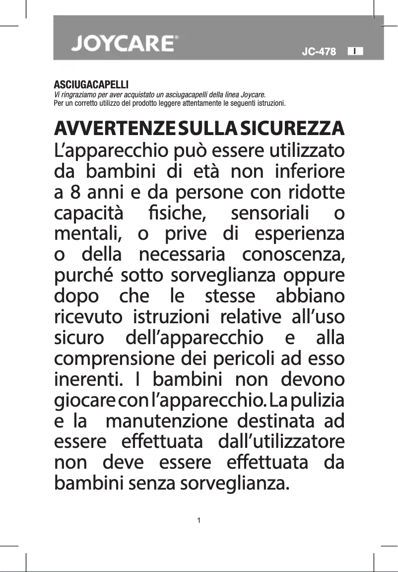 Página 1 del manual Manual de usuario Joycare 2000W JC-478