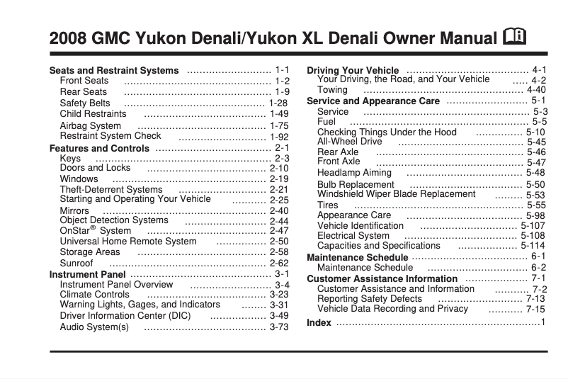 Page 1 de la notice Manuel utilisateur GMC Yukon Denali (2023)
