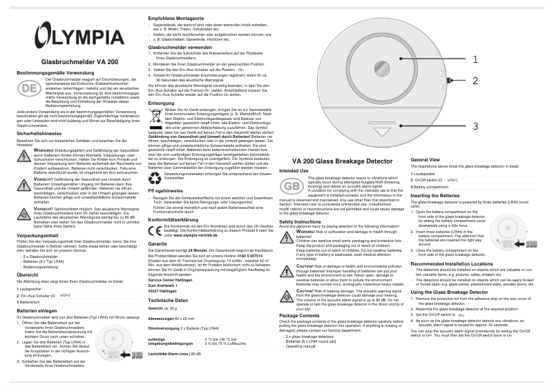 Page n°1 - Manuel utilisateur Olympia VA 200