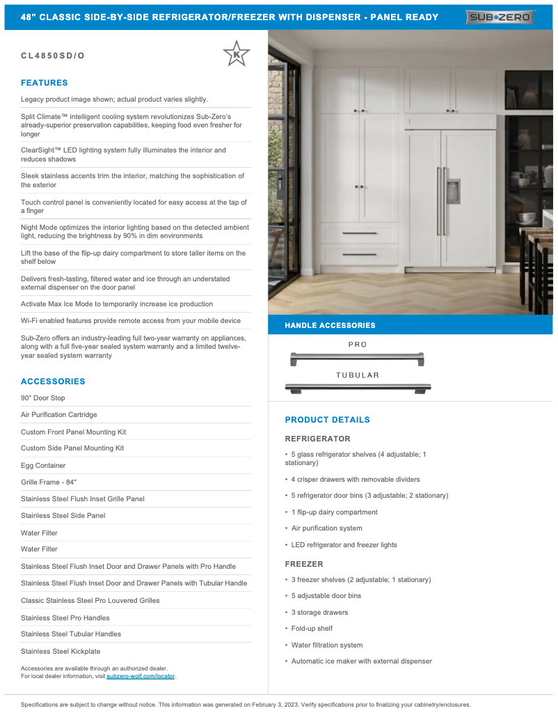 Page n°1 - Guide d'installation Sub-Zero CL4850SO