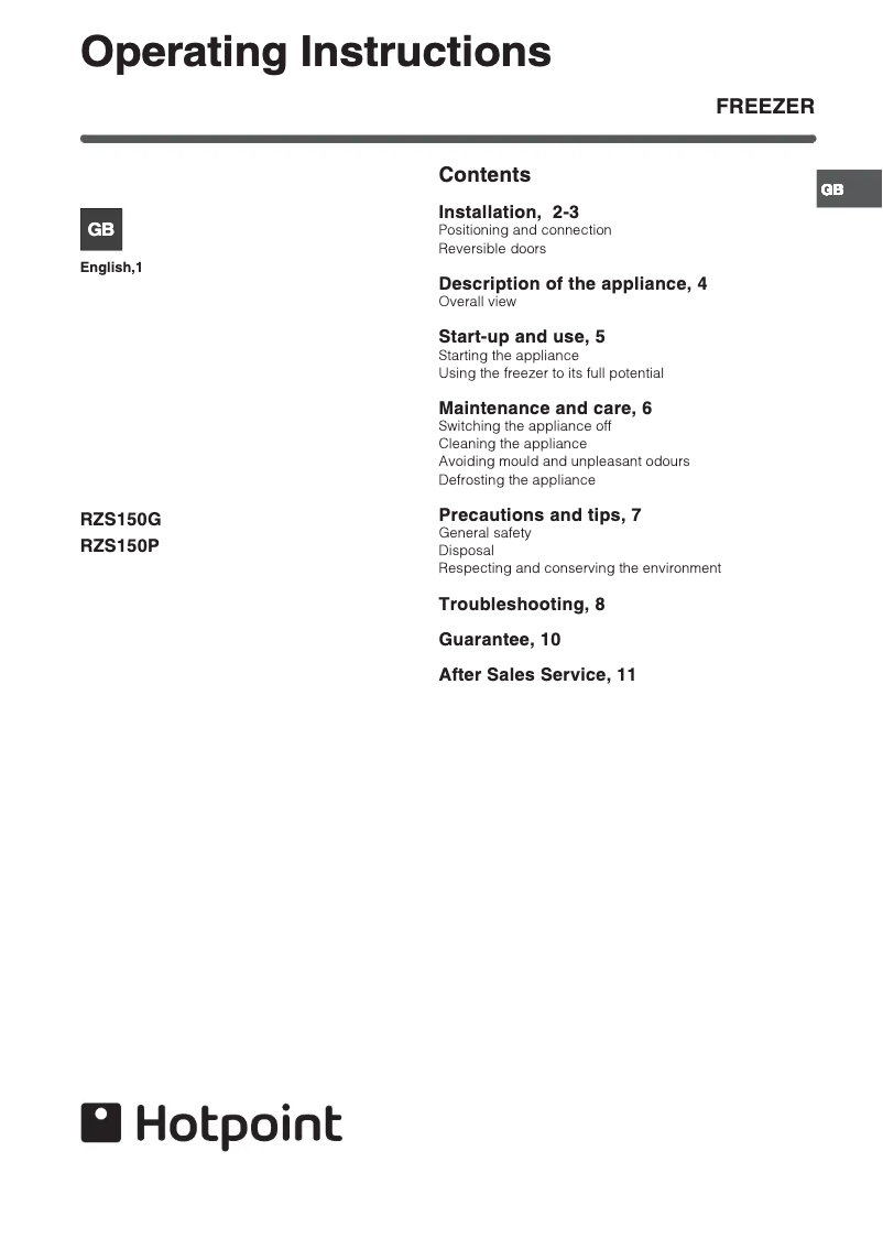Page n°1 - Manuel utilisateur Hotpoint RZS150G