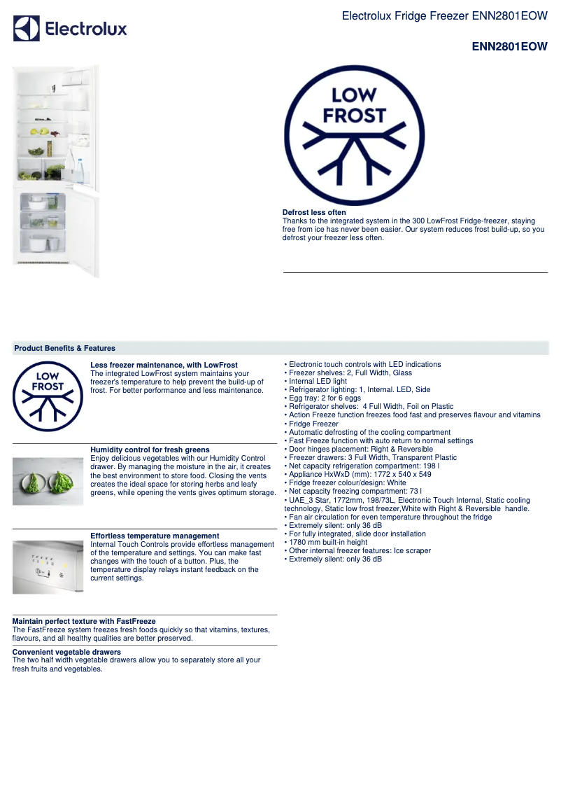 Page n°1 - Fiche technique Electrolux ENN2801EOW