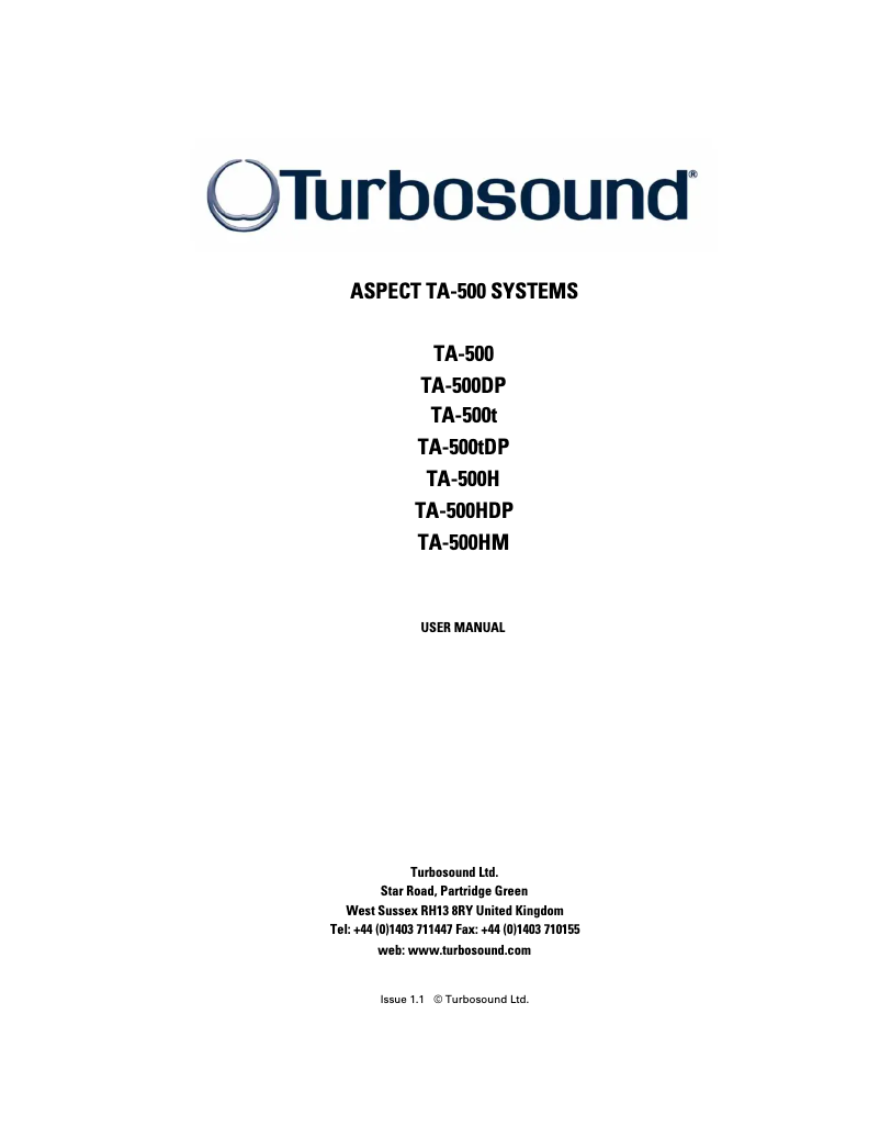 Page n°1 - Manuel utilisateur Turbosound TA-500HM