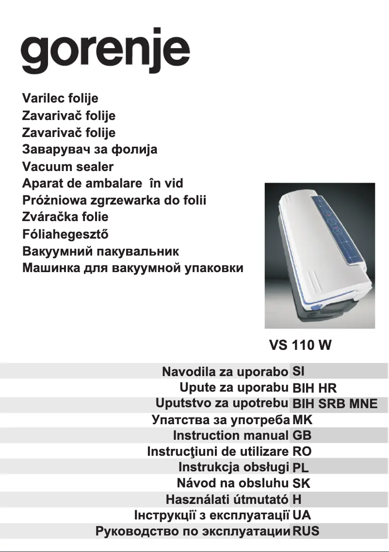 Page 1 de la notice Manuel utilisateur Gorenje V110W