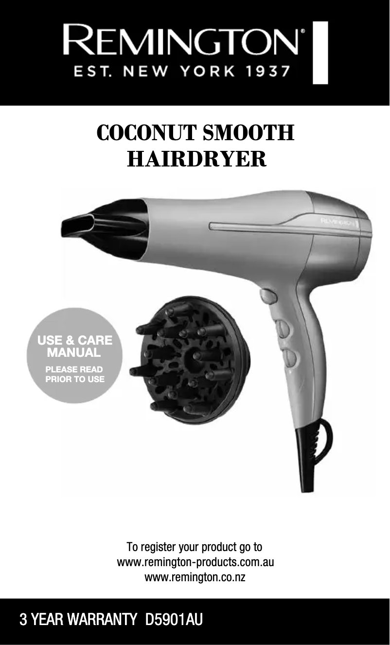 Page 1 de la notice Manuel utilisateur Remington Coconut Smooth D5901AU