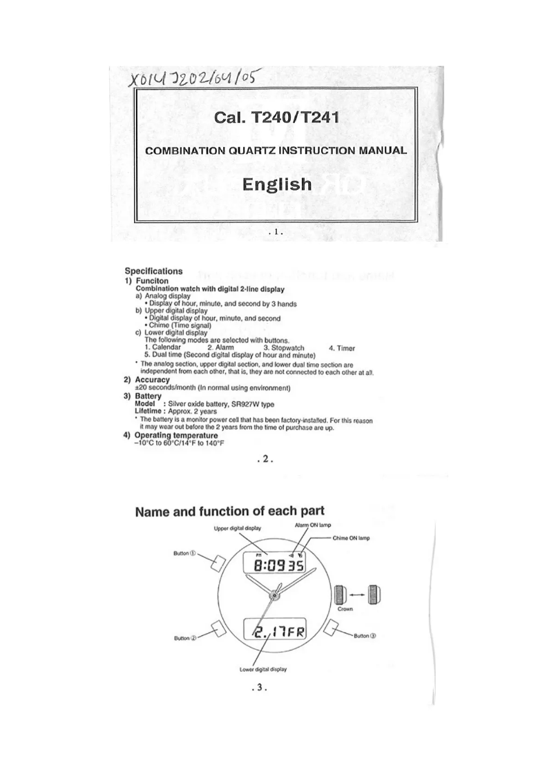 Page 1 de la notice Manuel utilisateur Grandeux T240