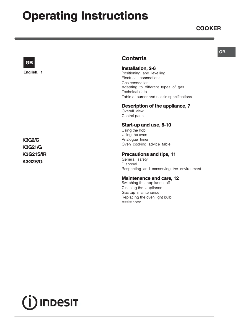 Page 1 de la notice Manuel utilisateur Indesit K3G2SWG