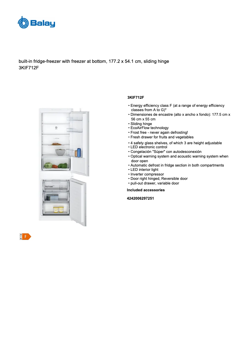 Page 1 of the manual Technical Sheet Balay 3KIF712F