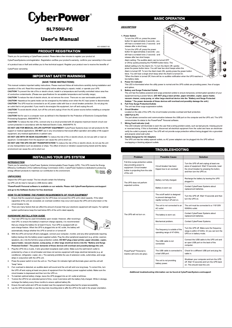 Image de la première page du manuel de l'appareil SL750U