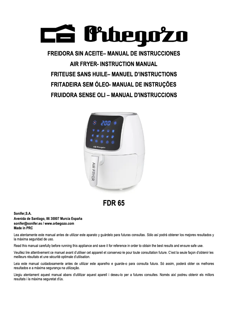 Page 1 de la notice Manuel utilisateur Orbegozo FDR 64