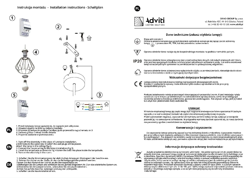 Page 1 de la notice Manuel utilisateur Adviti AD-LD-6345WE27M