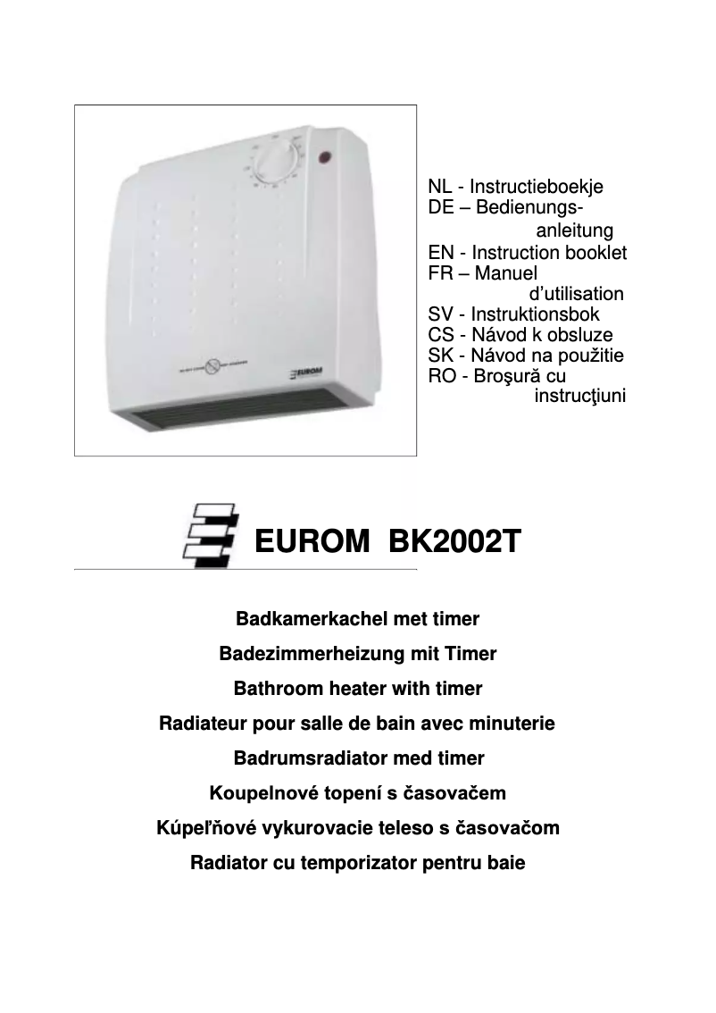 Page 1 de la notice Manuel utilisateur Eurom BK2002T