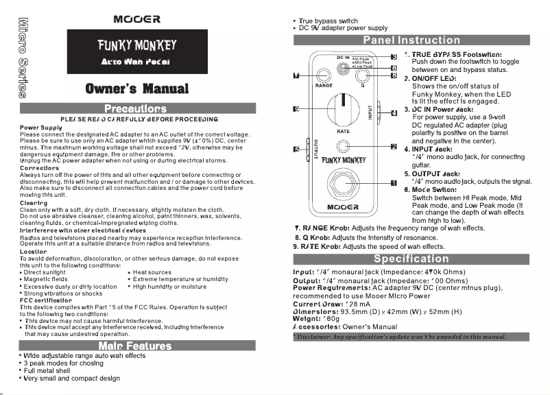 Page n°1 - Manuel utilisateur Mooer Funky Monkey