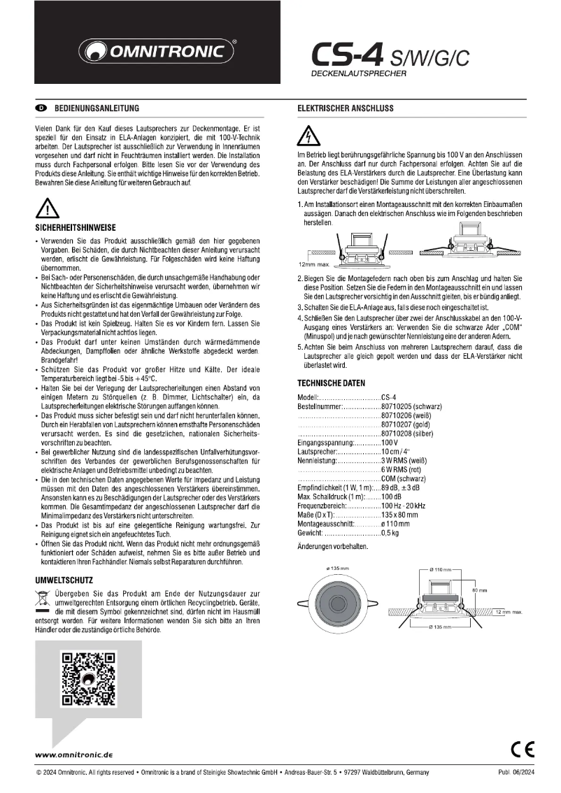 Page n°1 - Manuel utilisateur Omnitronic CS-4W