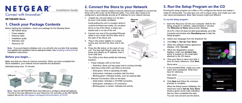 Page 1 de la notice Guide d'installation Netgear Stora MS2120